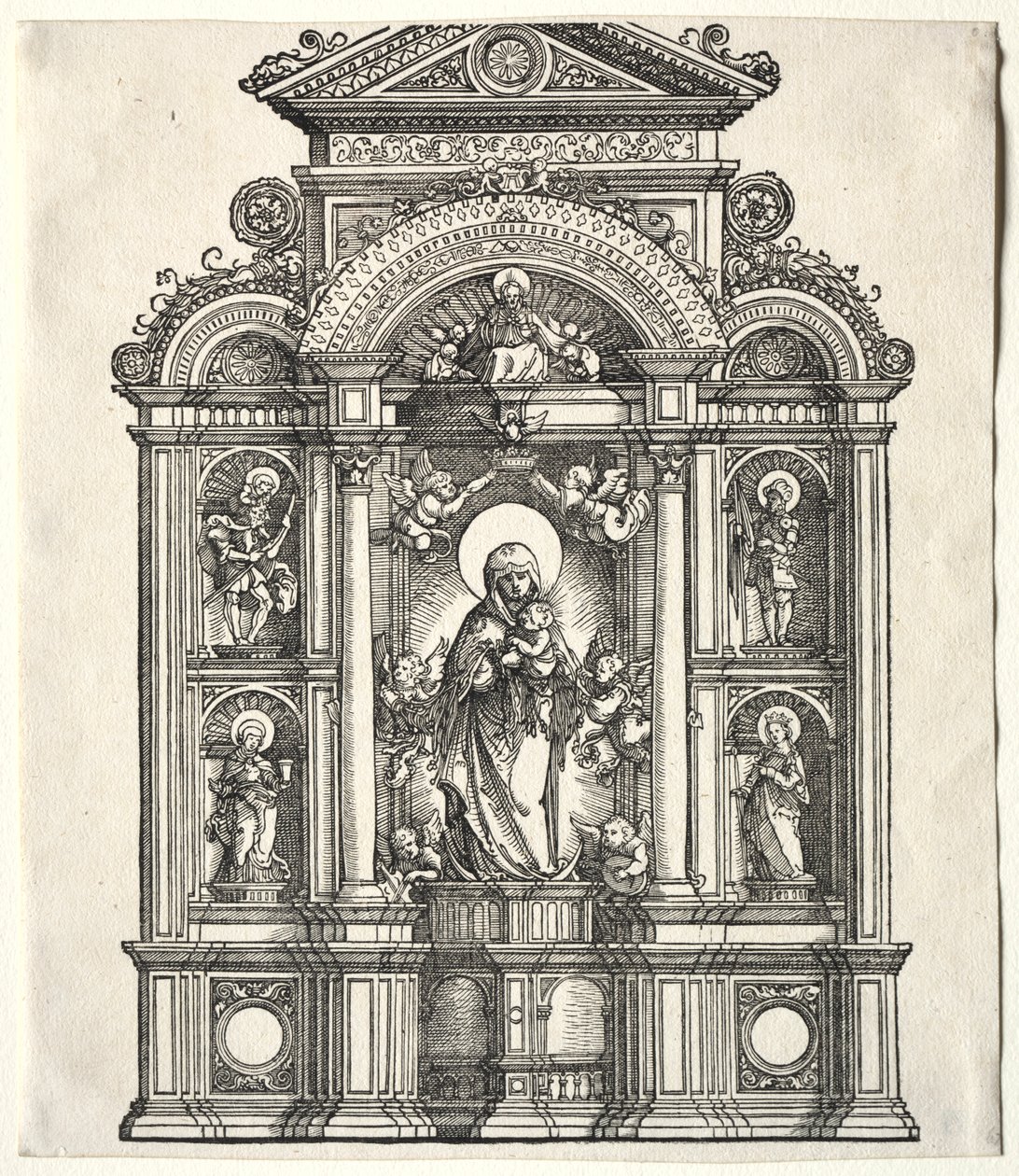 Stort altare med Jungfrun, i en gräns mot SS. Christopher, George, Barbara, Catherine av Albrecht Altdorfer