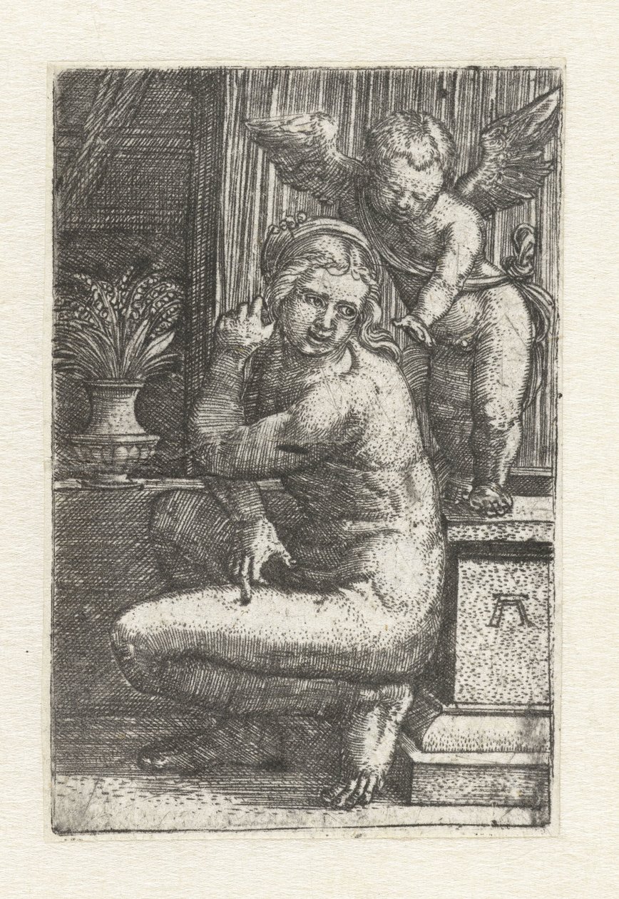 Knästående Venus med Amor av Albrecht Altdorfer