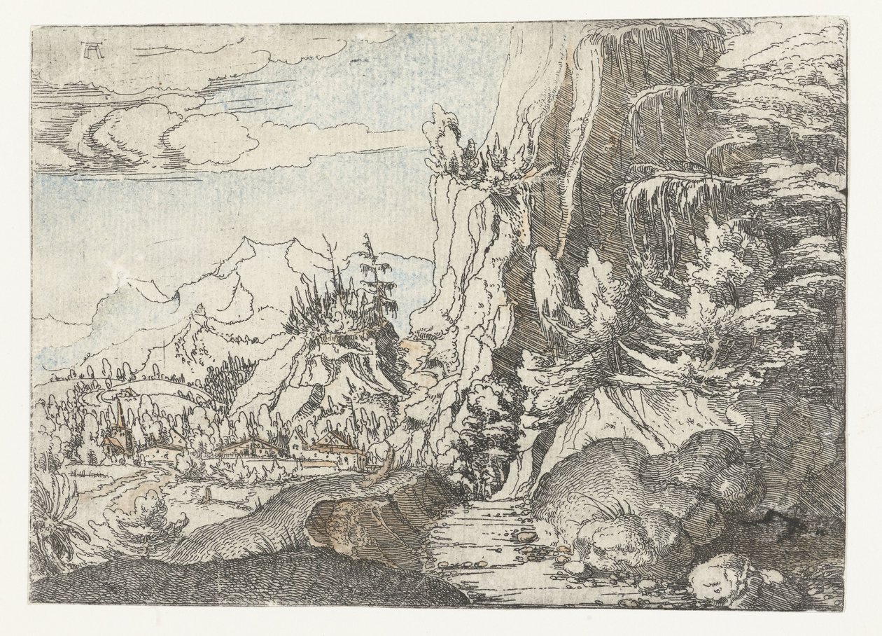Landskap med mörk klippvägg av Albrecht Altdorfer