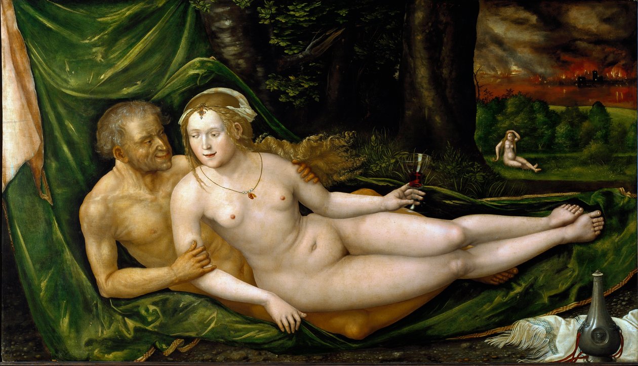 Loth och hans döttrar Målning av Albrecht Altdorfer (ca 1480-1538) 1537 Dim. 107,5x189 cm Wien, Kunsthistorisches Museum av Albrecht Altdorfer