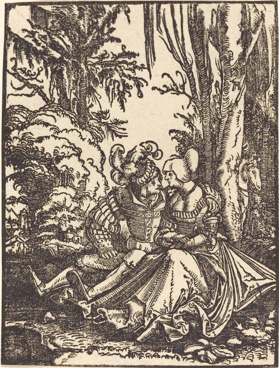 Par älskare i ett landskap av Albrecht Altdorfer
