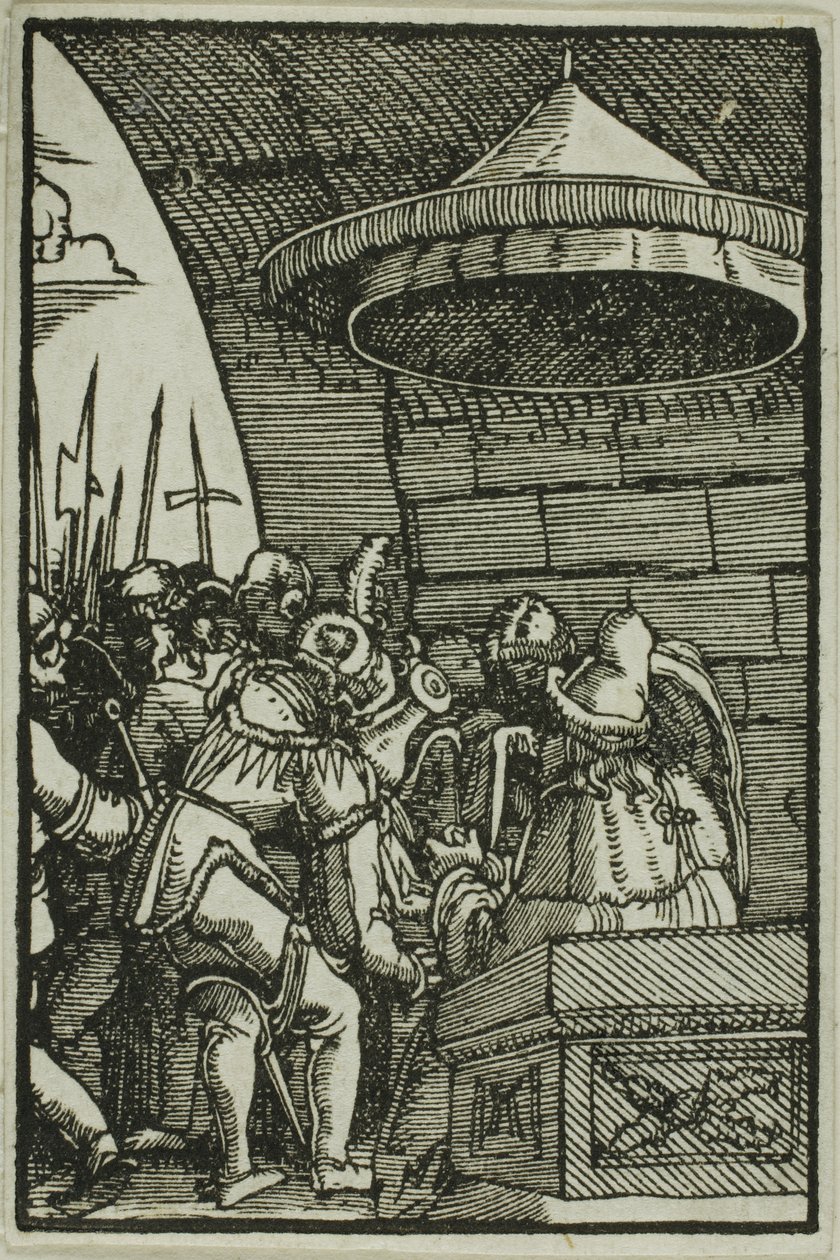 Pilatus som tvättar sina händer, från människans fall och återlösning av Albrecht Altdorfer