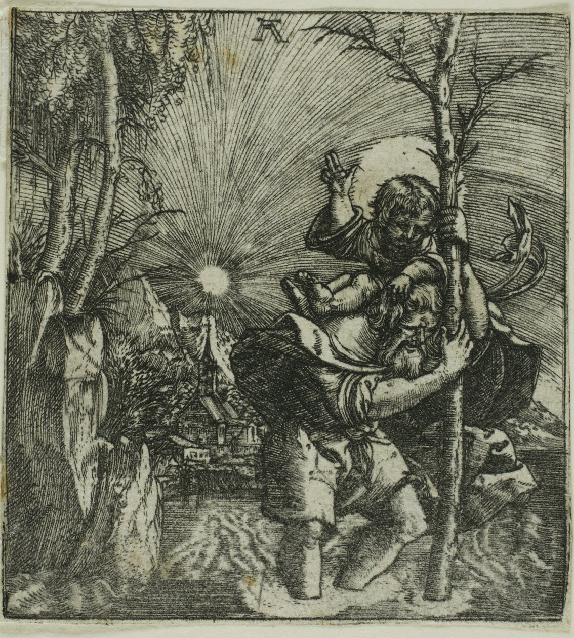 Sankt Kristoffer bärande på Jesusbarnet av Albrecht Altdorfer