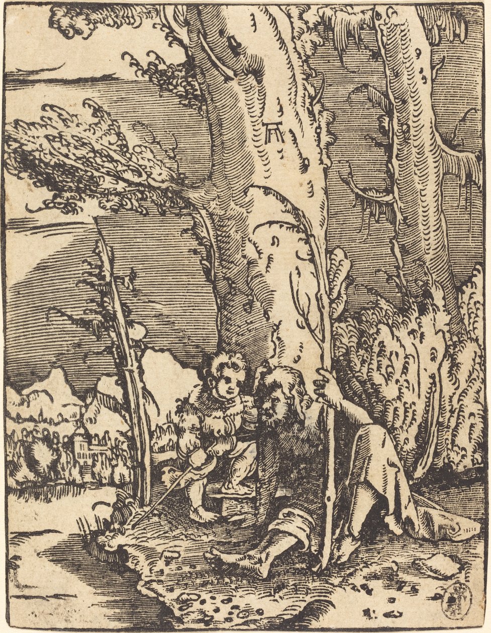 Saint Christopher sitter vid en flodbank av Albrecht Altdorfer