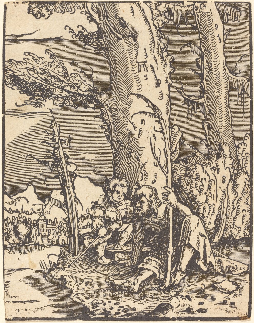 Saint Christopher sitter vid en flodbank av Albrecht Altdorfer