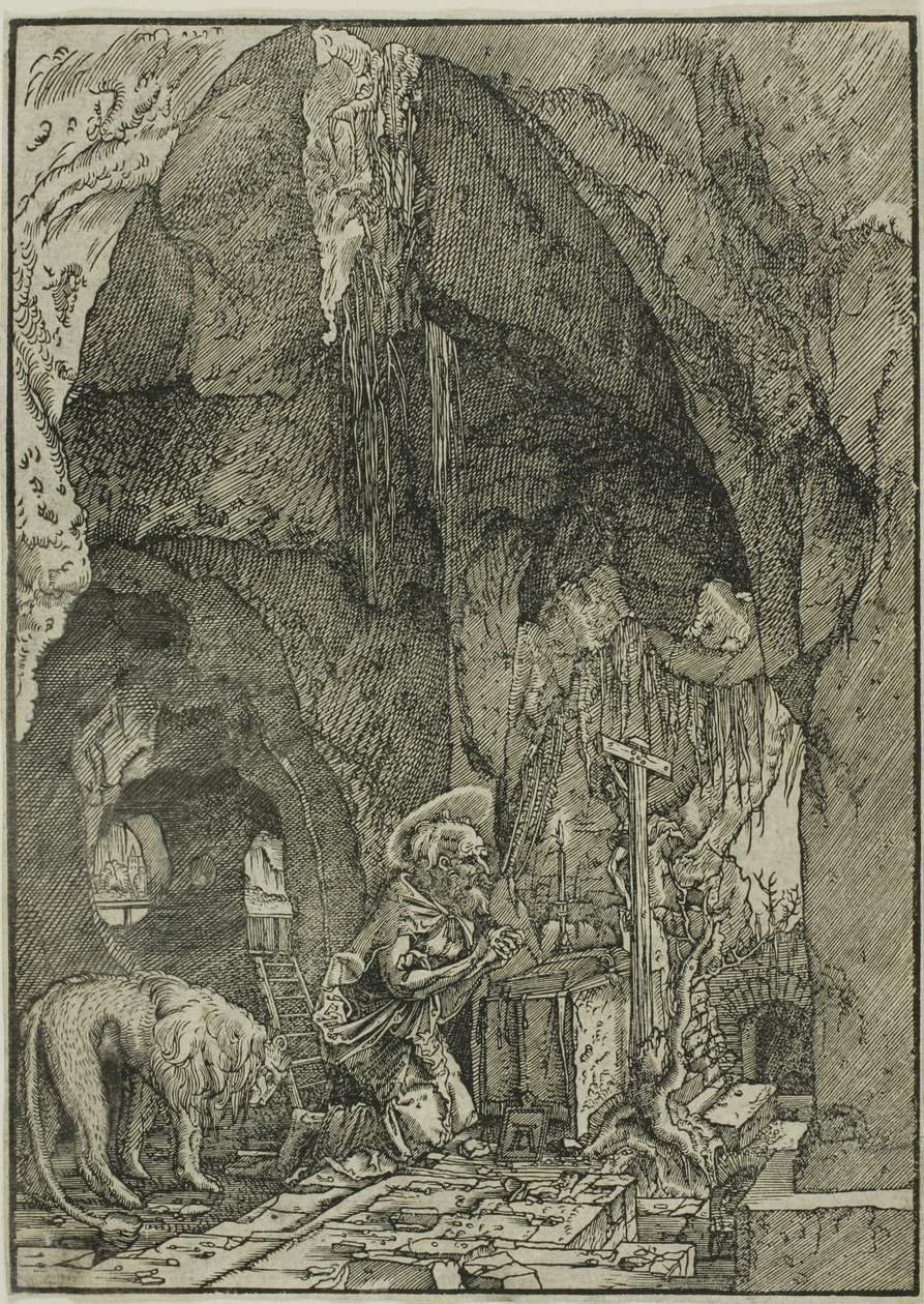 Sankt Hieronymus i botgöring, i en grotta av Albrecht Altdorfer