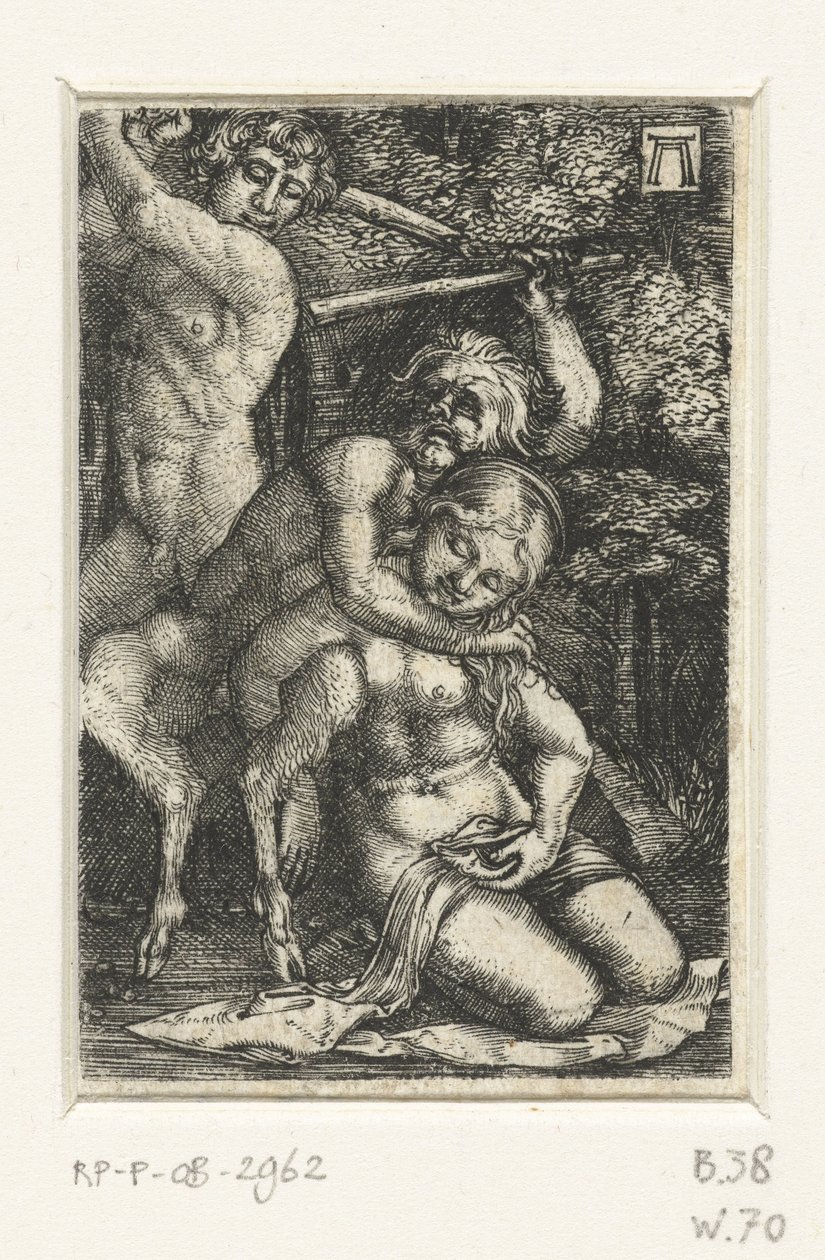 Satyr och en man slåss om en kvinna av Albrecht Altdorfer