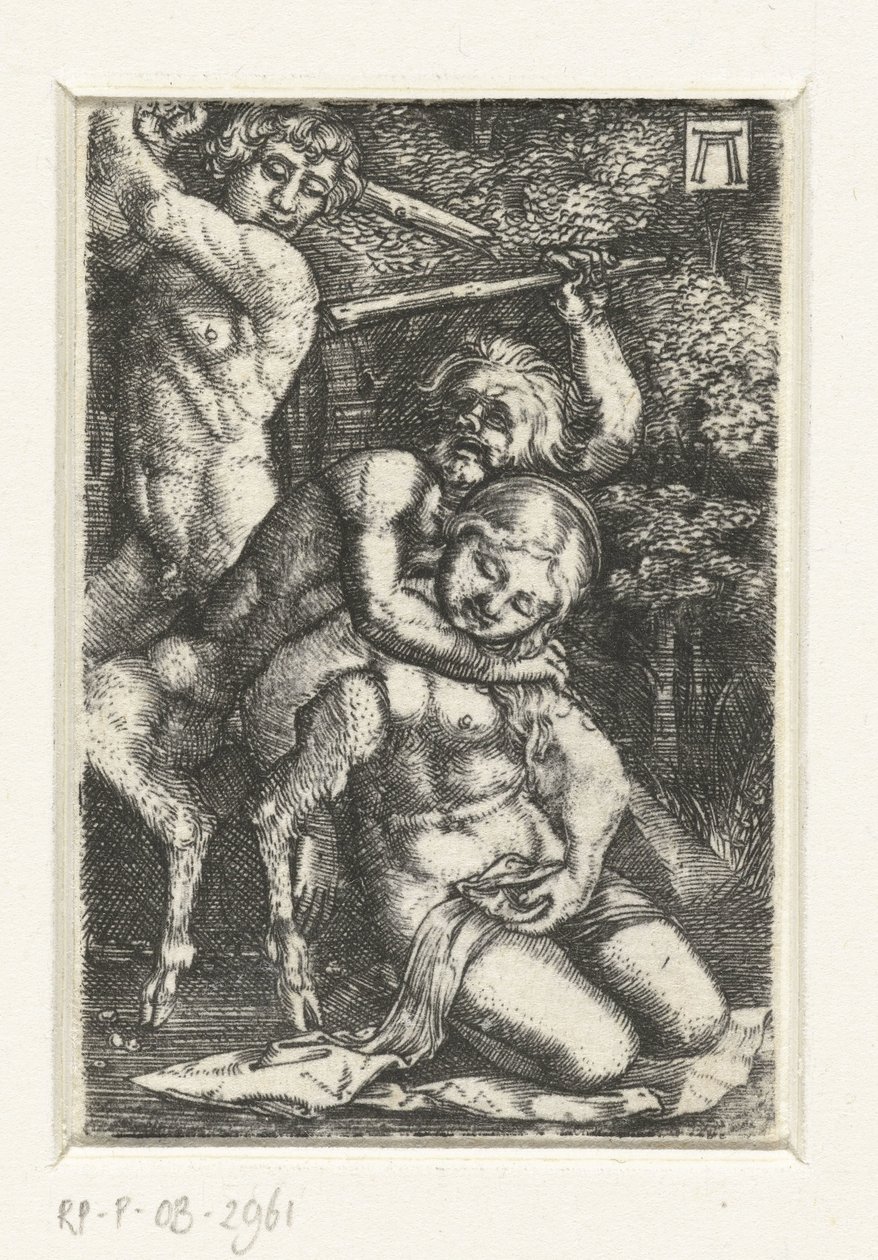 Satyr och en man slåss om en kvinna av Albrecht Altdorfer