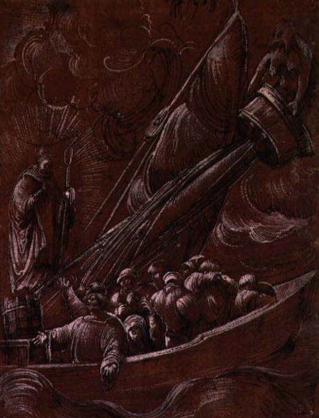 St Nicholas av Bari tillrättavisar stormen av Albrecht Altdorfer