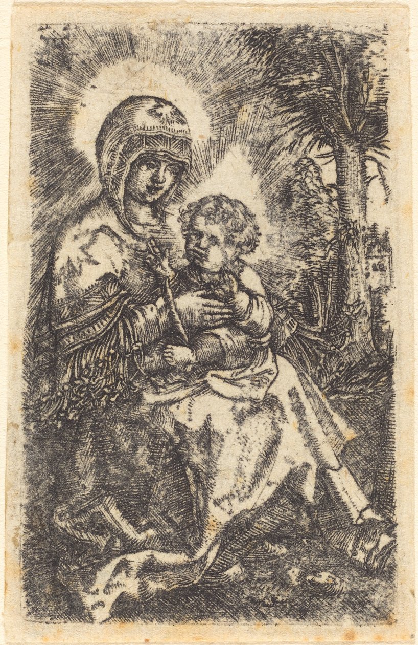 Den "vackra jungfrun" från Ratisbon i ett landskap av Albrecht Altdorfer