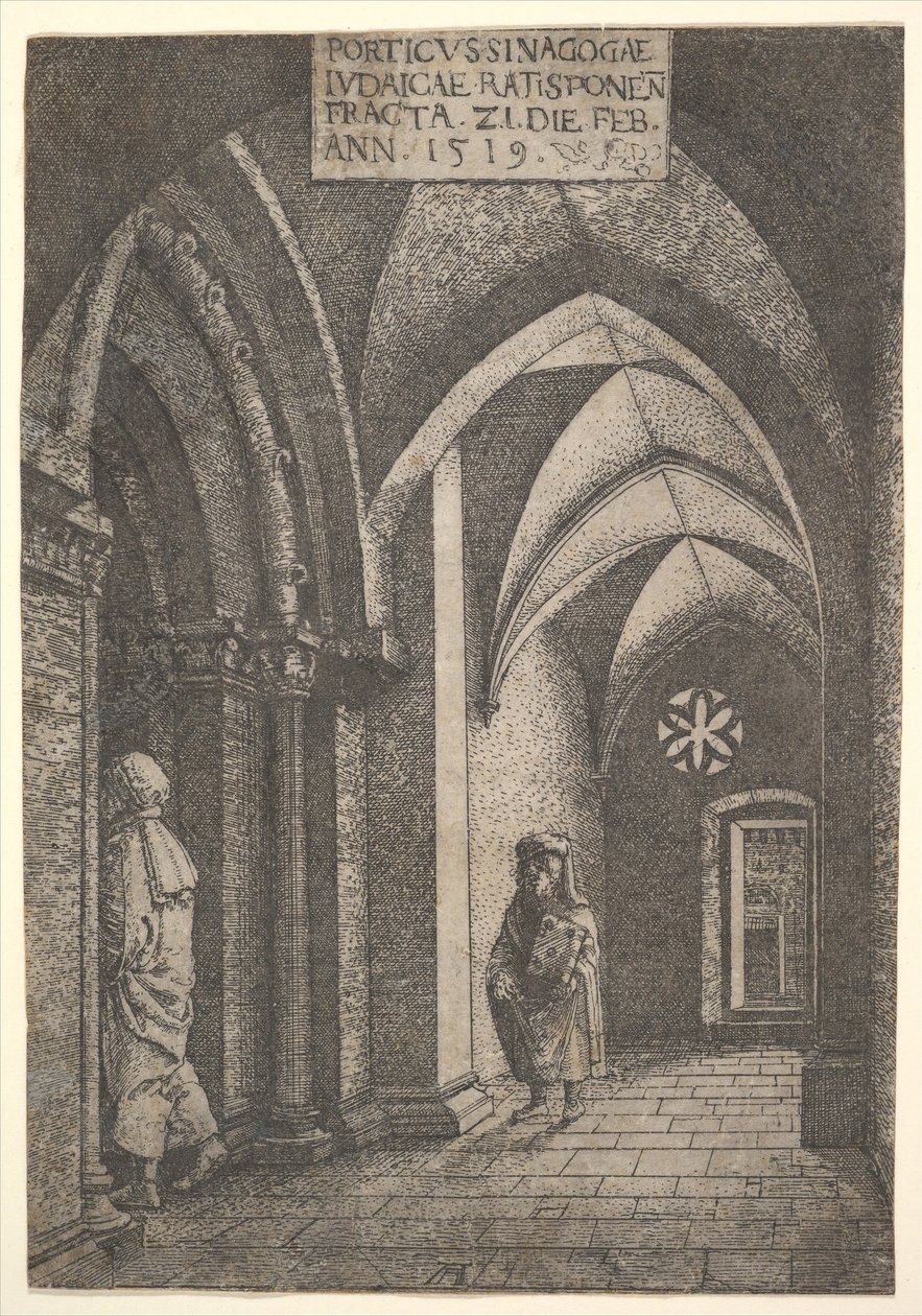 Entréhallen till Regensburg synagoga, 1519. av Albrecht Altdorfer
