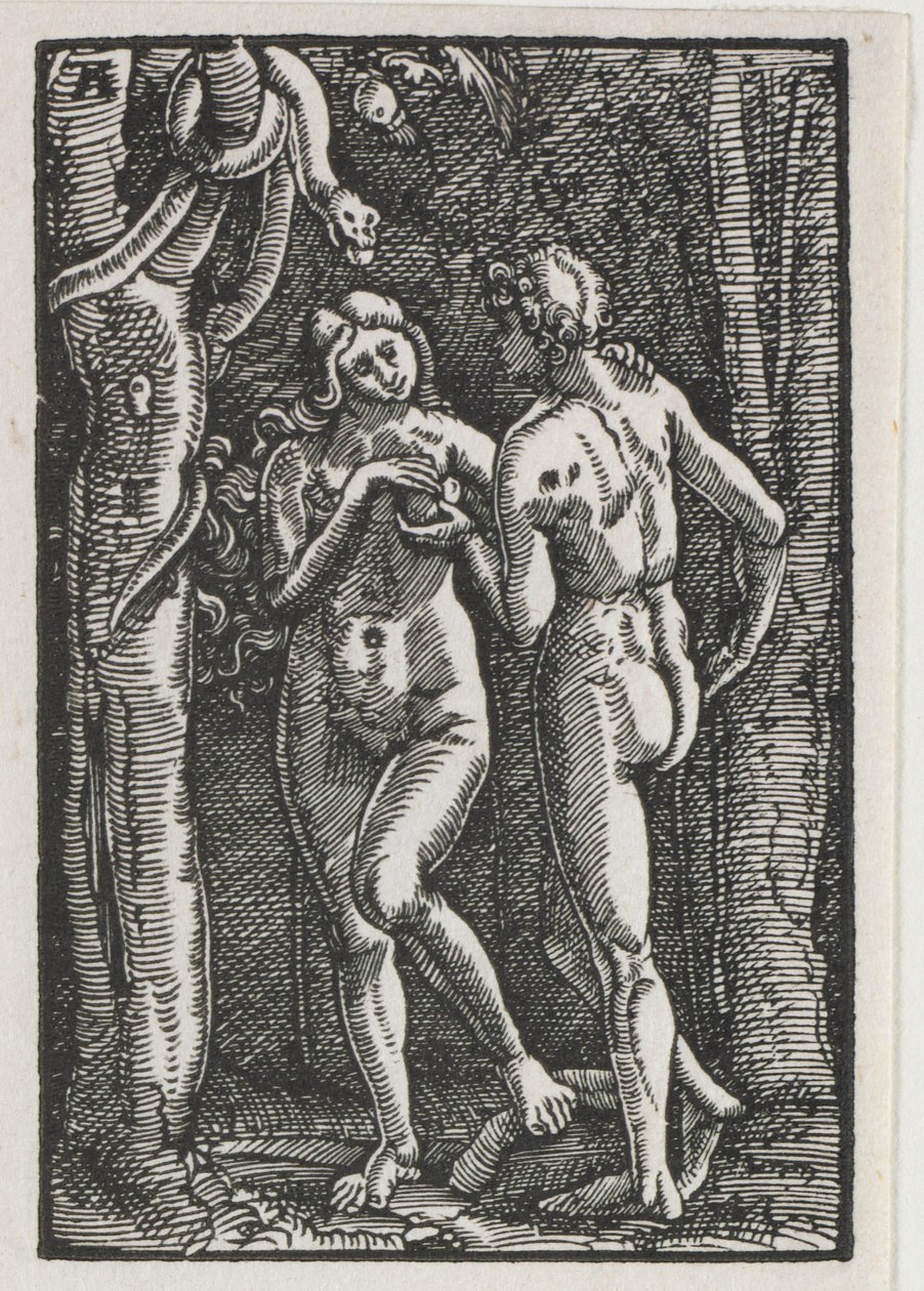 Människans fall och återlösning: Adam och Eva äter den förbjudna frukten av Albrecht Altdorfer