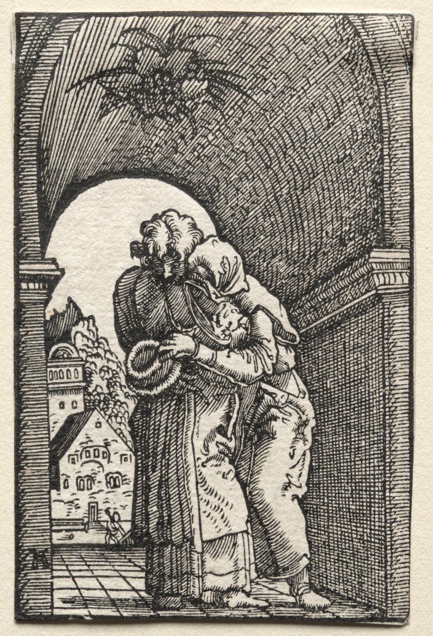 The Fall and Redemption of Man: The Embrace of Joachim and Anne at the Golden Gate, 1515. av Albrecht Altdorfer