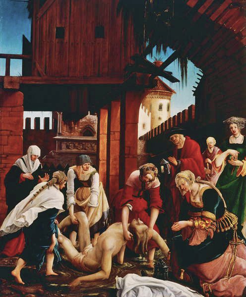 Upptäckten av helgonets kropp i Cloaca Maxima, från St. Sebastian-altartavlan av Albrecht Altdorfer