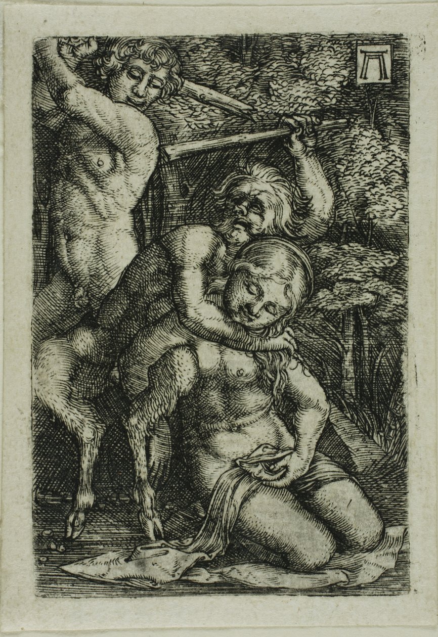 Två satyrer slåss om en nymf av Albrecht Altdorfer