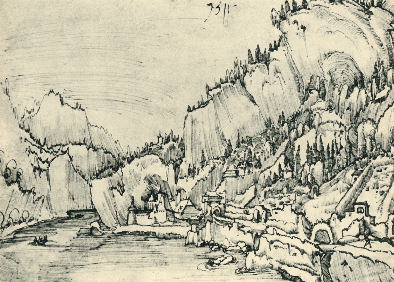 Utsikt över Sarmingstein vid Donau, 1511, 1943. av Albrecht Altdorfer