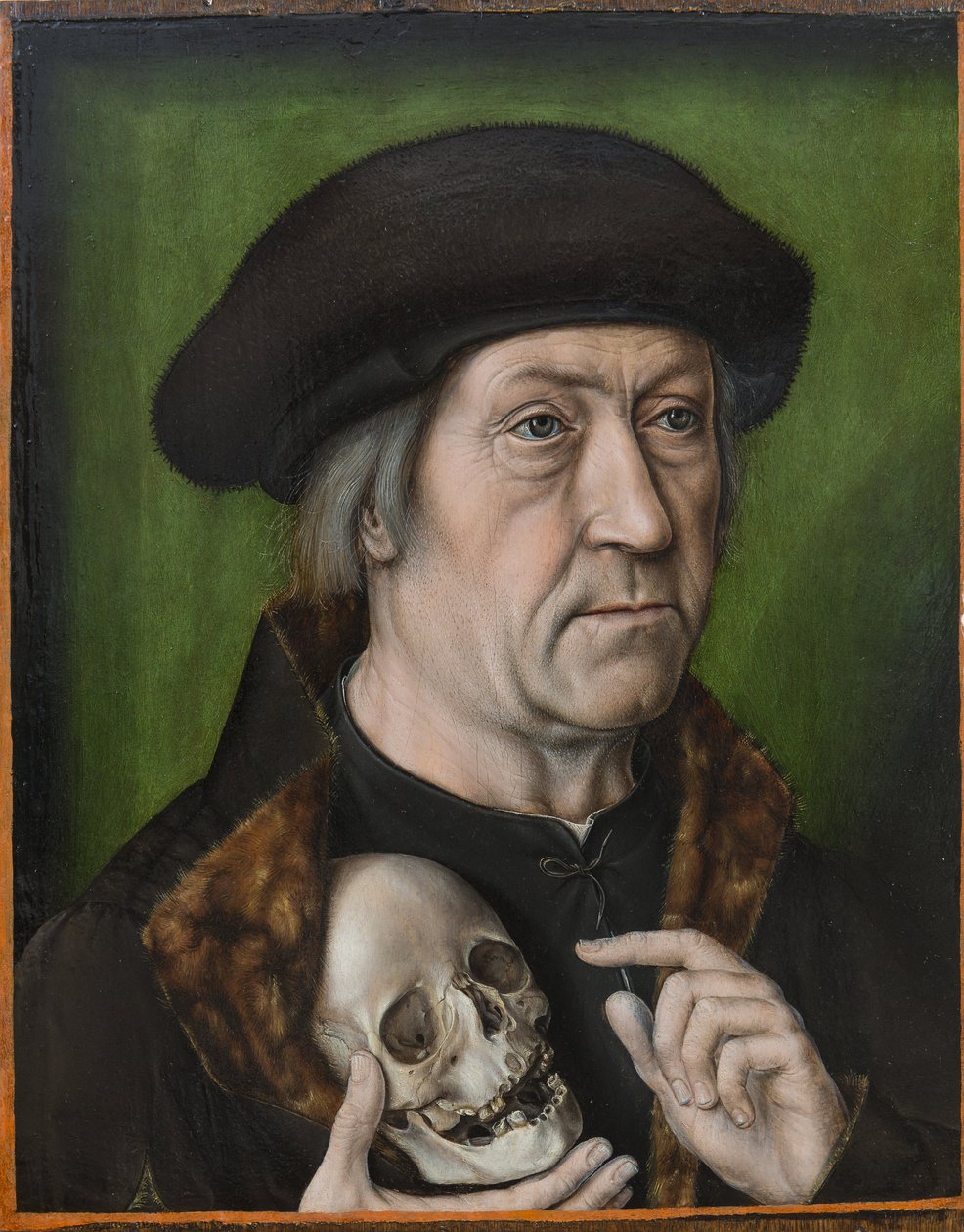 Autoportrait avec un crane - Självporträtt med en skalle, av Bouts, Aelbrecht (Albert) (1451/54-1549). Olja på trä, c. 1520. Mått : 42,6x33 cm. Muzeul National Brukenthal, Sibiu av Albrecht Bouts
