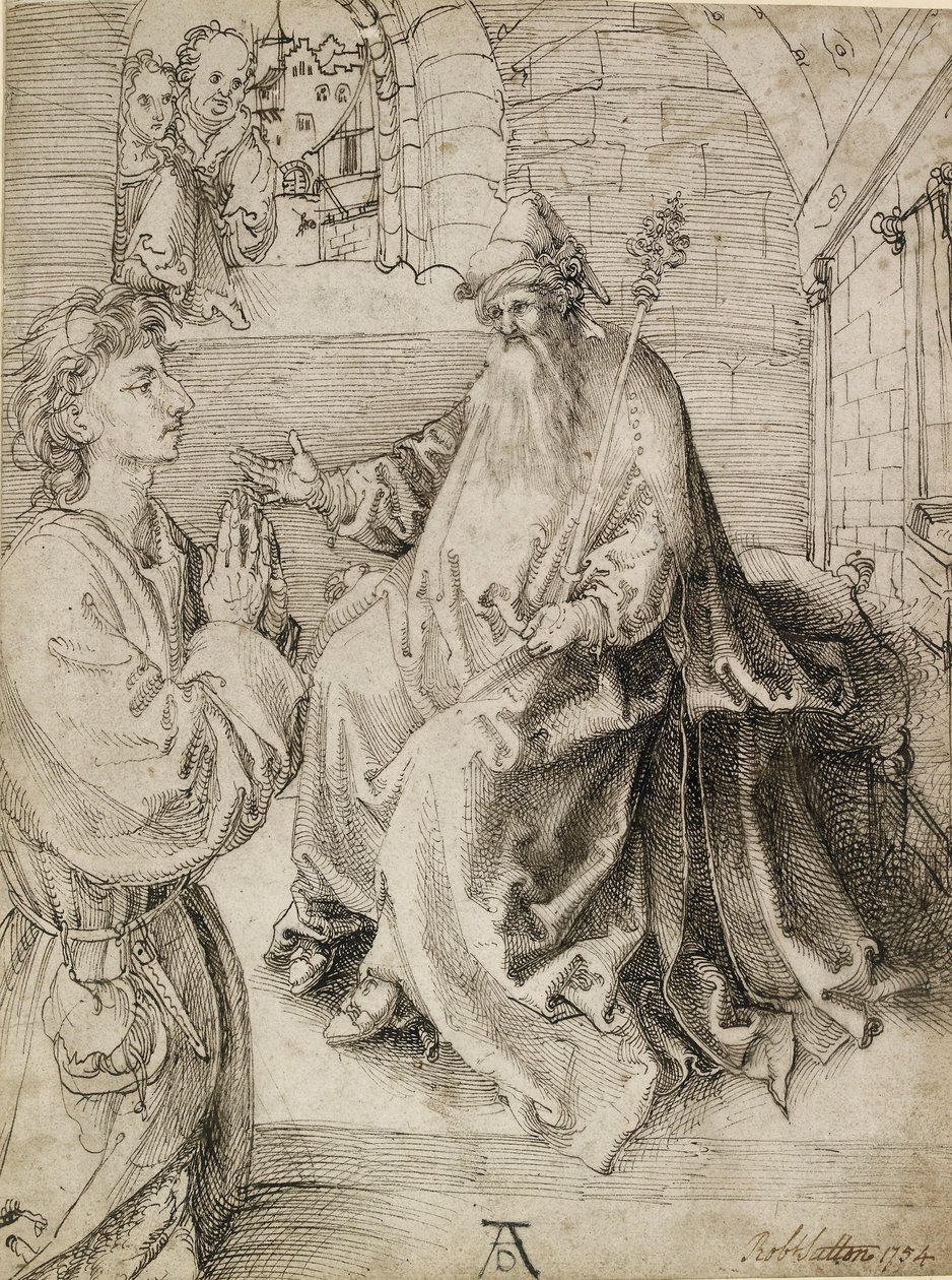 En yngling som knäböjer inför en potentat, c1490-talet av Albrecht Dürer