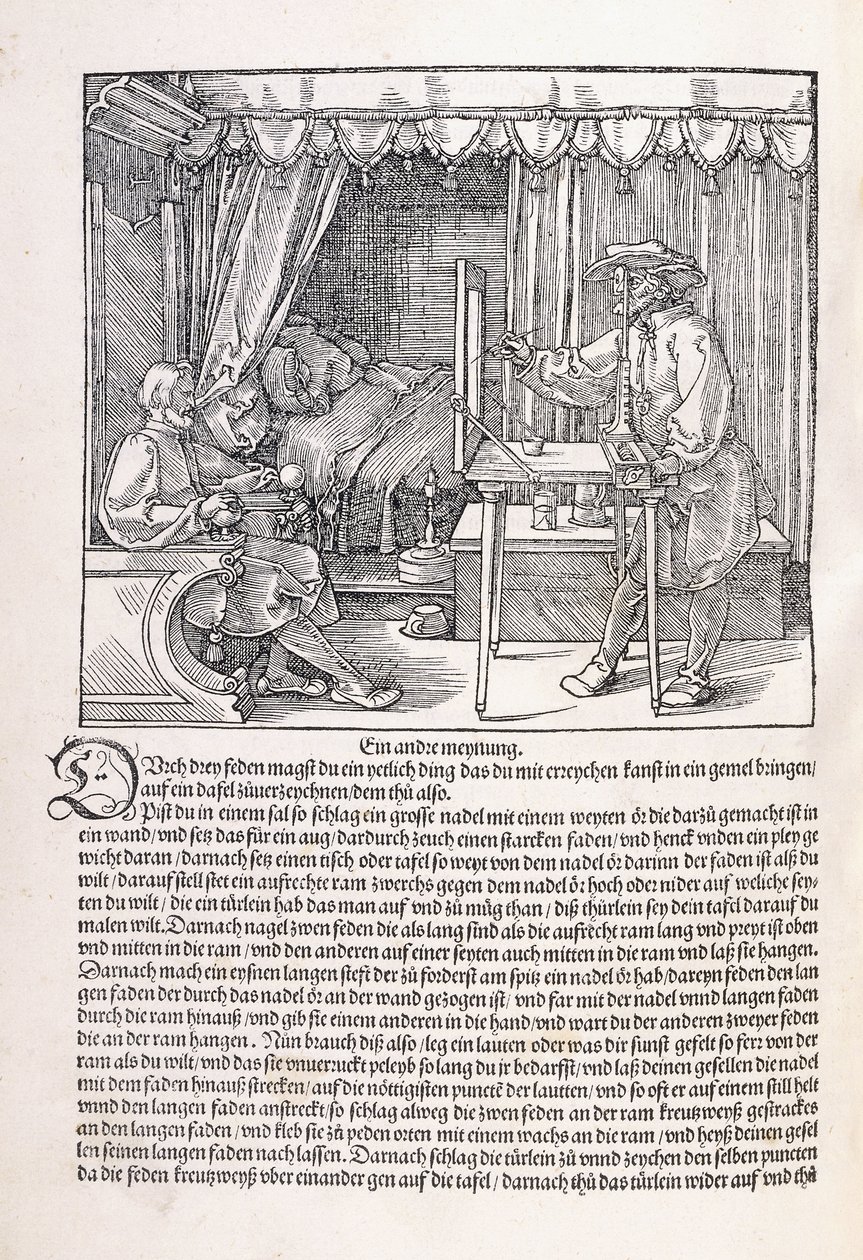 En ritare som ritar ett porträtt med hjälp av en ritram, 1525 av Albrecht Dürer