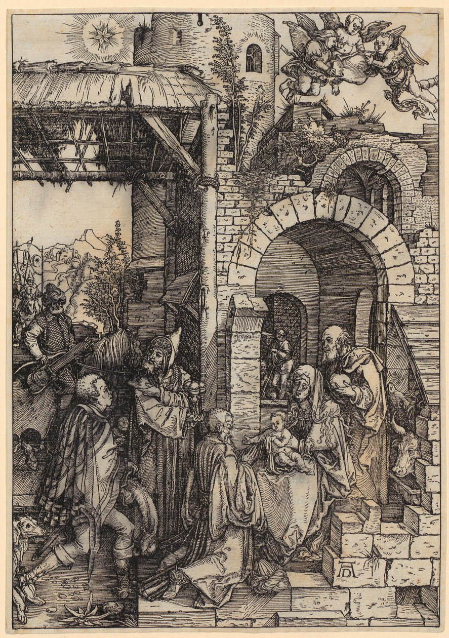 Tillbedjan av kungarna, blad 12 i serien ”Marias liv” av Albrecht Dürer