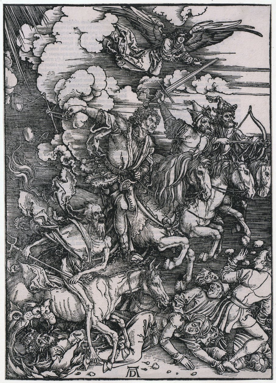 Apokalypsens ryttare, figur III, blad 5 i serien ”Apokalypsen” av Albrecht Dürer
