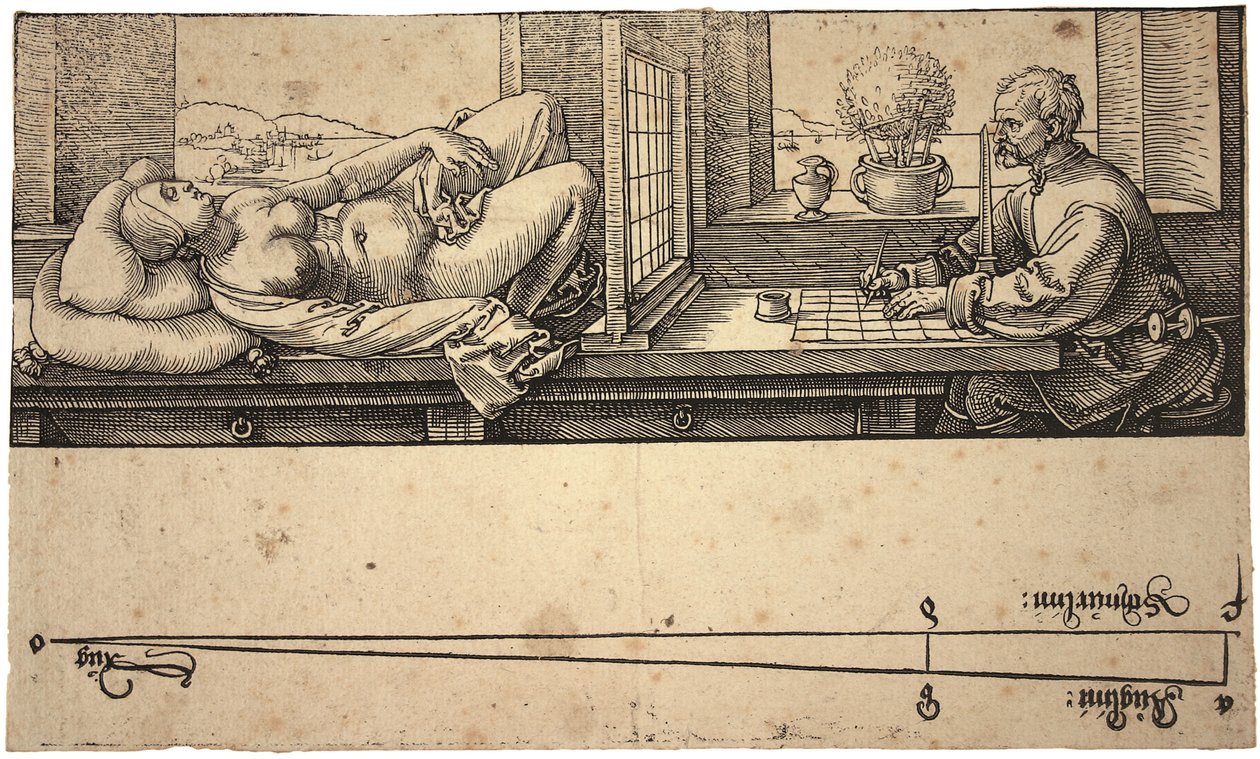 Konstnär som ritar en naken med perspektivanordning, 1538 av Albrecht Dürer