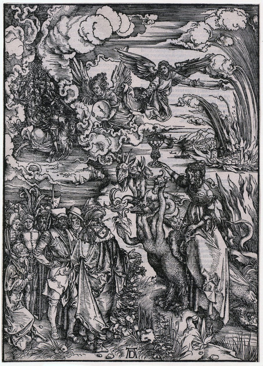 Babylonisk kvinna, figur XIII, blad 15 i serien ”Apokalypsen” av Albrecht Dürer