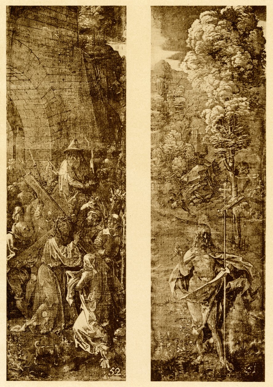 Bärande av korset och Kristus med segerfanan av Albrecht Dürer
