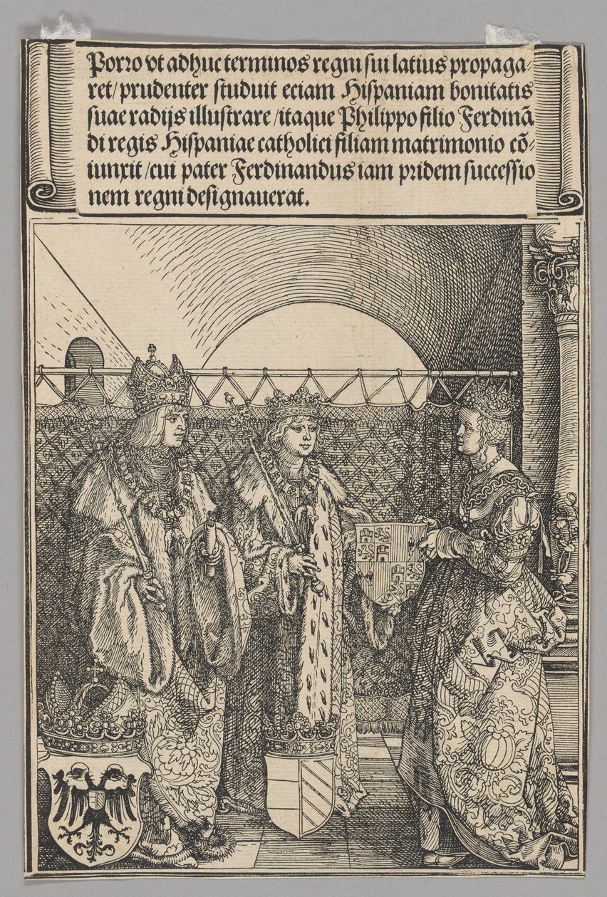 Trolovning av Philippe med Johanna, tavla 15 från Historiska scener ur kejsar Maximilian I:s liv från triumfbågen av Albrecht Dürer