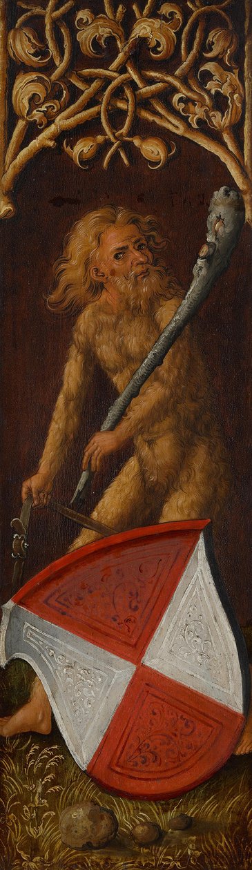 Bildnistriptychon des Oswolt Krel, rechter Flügel: "Wilder Mann" mit dem Wappen der Agathe von Esendorf av Albrecht Dürer