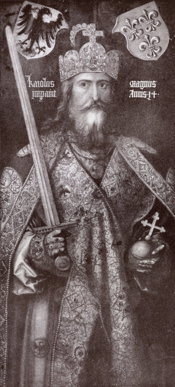 Charlemagne, illustration från "Romance and Legend of Chivalry" av A. R. Hope Moncrieff av Albrecht Dürer
