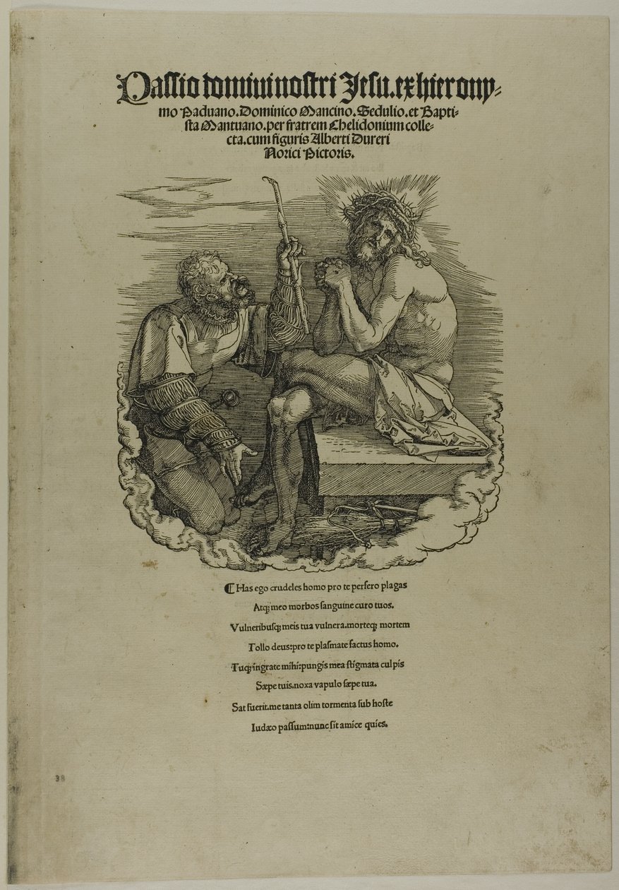 Kristus, smärtornas man, hånad av en soldat, från Den stora passionen av Albrecht Dürer