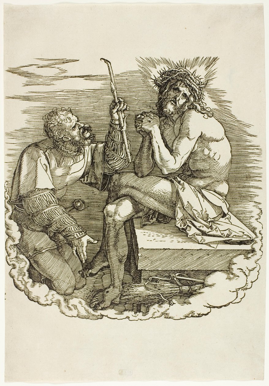Kristus, sorgens man, hånad av en soldat, frontispice från The Large Passion av Albrecht Dürer