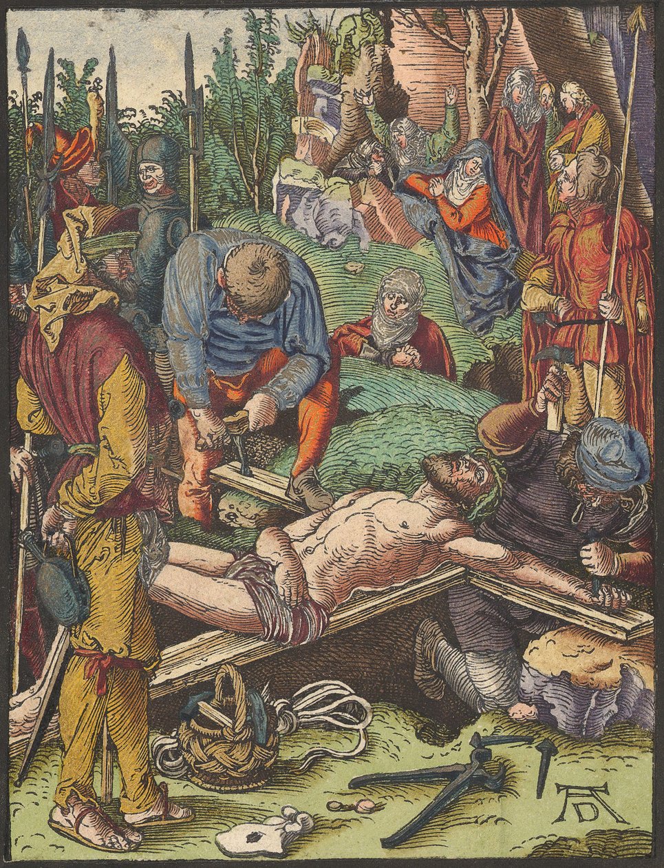 Kristus Nailed to the Cross, från Small Woodcut Passion.n.d. av Albrecht Dürer