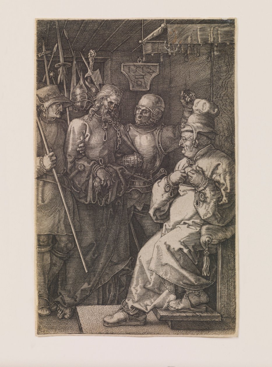 Kristus före Kaifas, från serien "The Engraved Passion" av Albrecht Dürer