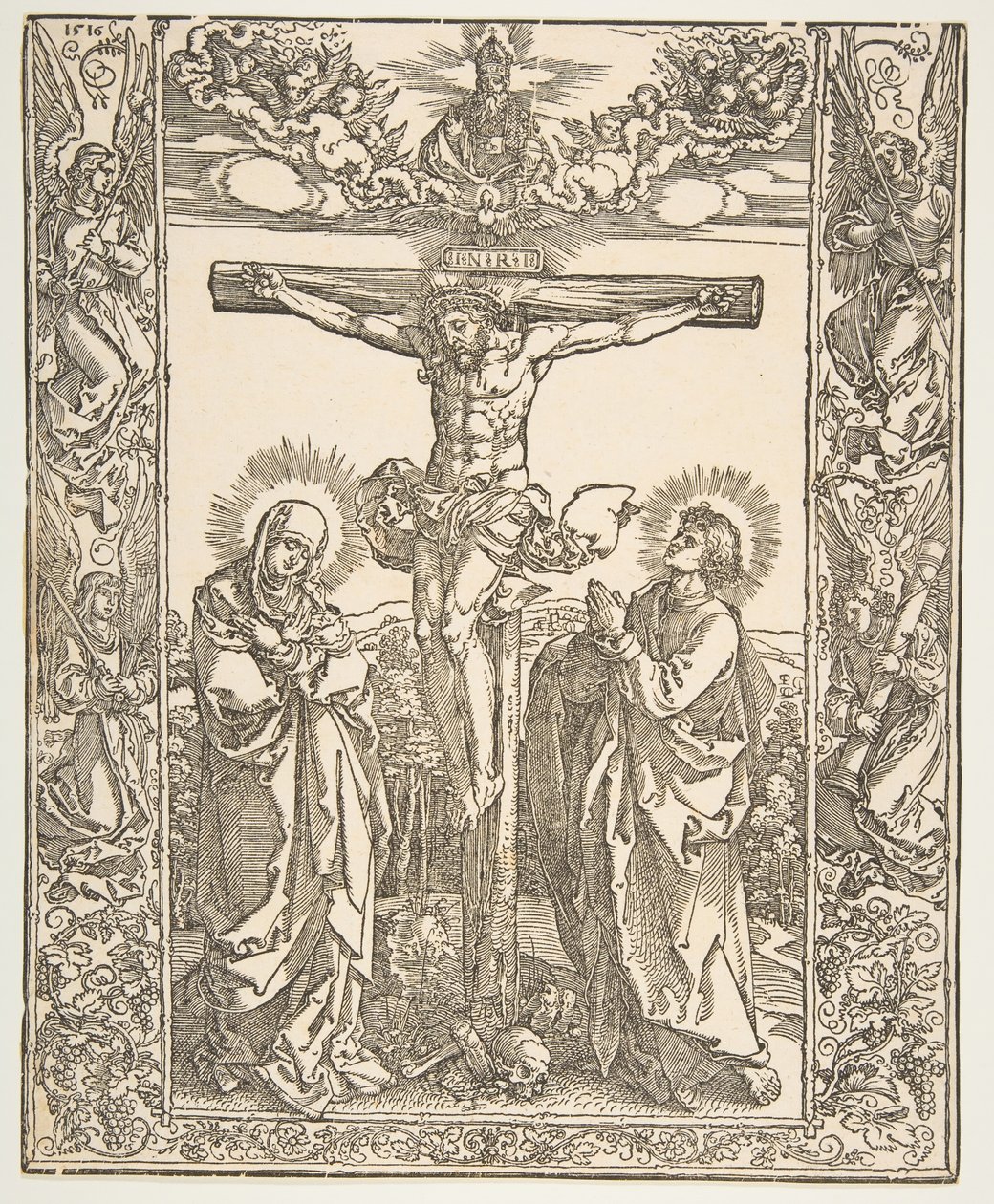 Kristus på korset mellan Jungfrun och Johannes, 1516. av Albrecht Dürer