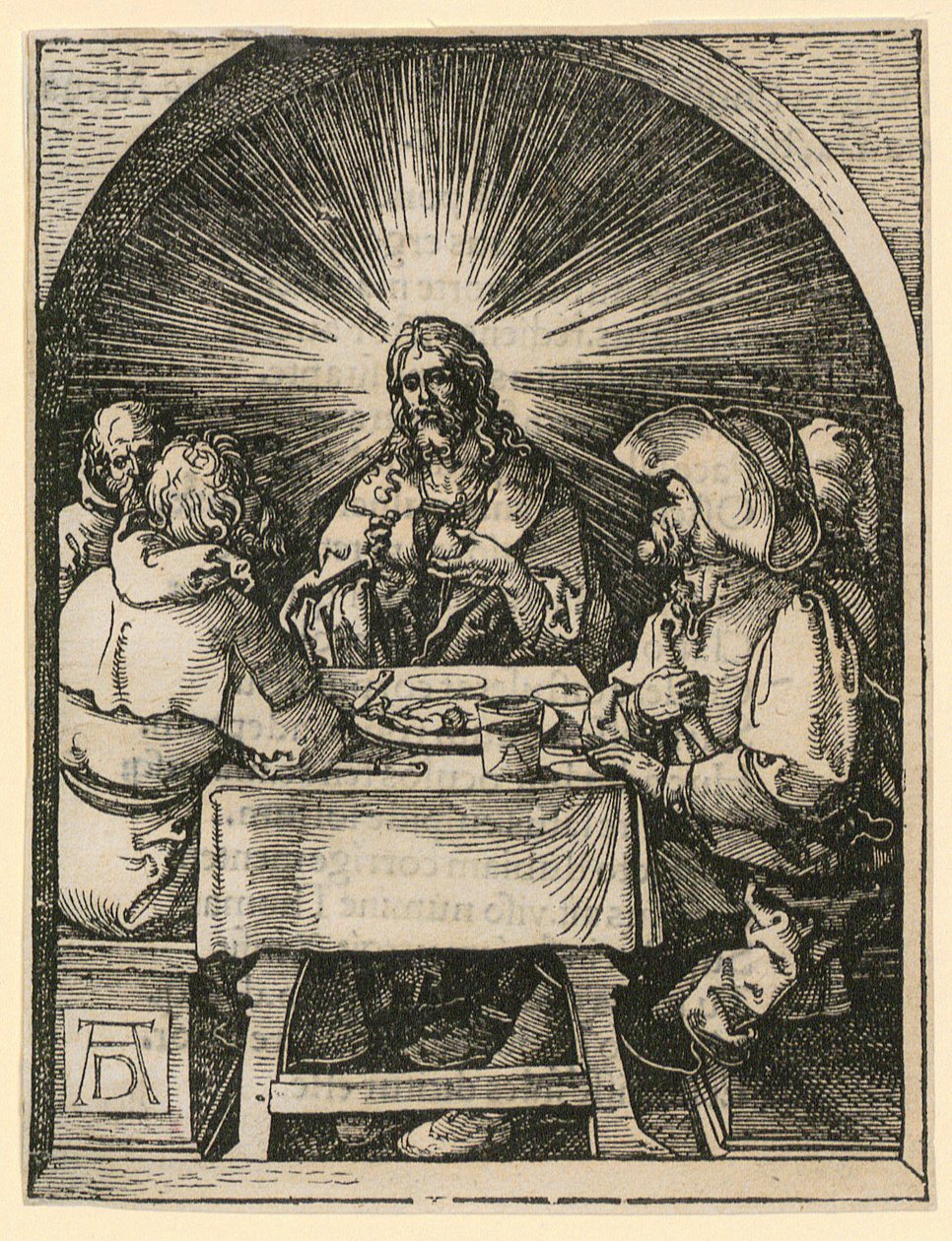 Kristus i Emmaus, blad 33 ur serien ”Lilla träsnittspassionen” av Albrecht Dürer