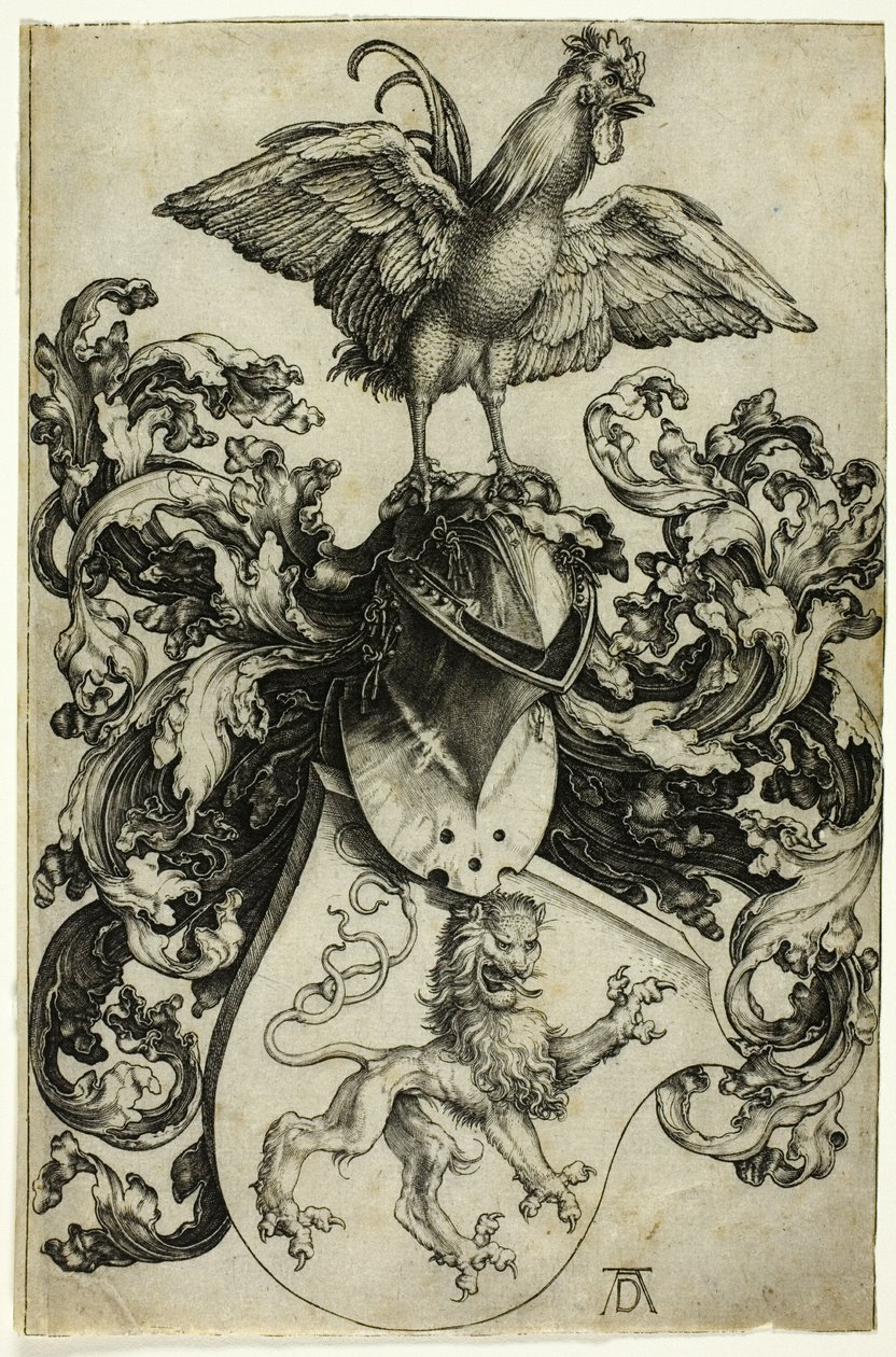 Vapensköld med lejon och tupp av Albrecht Dürer