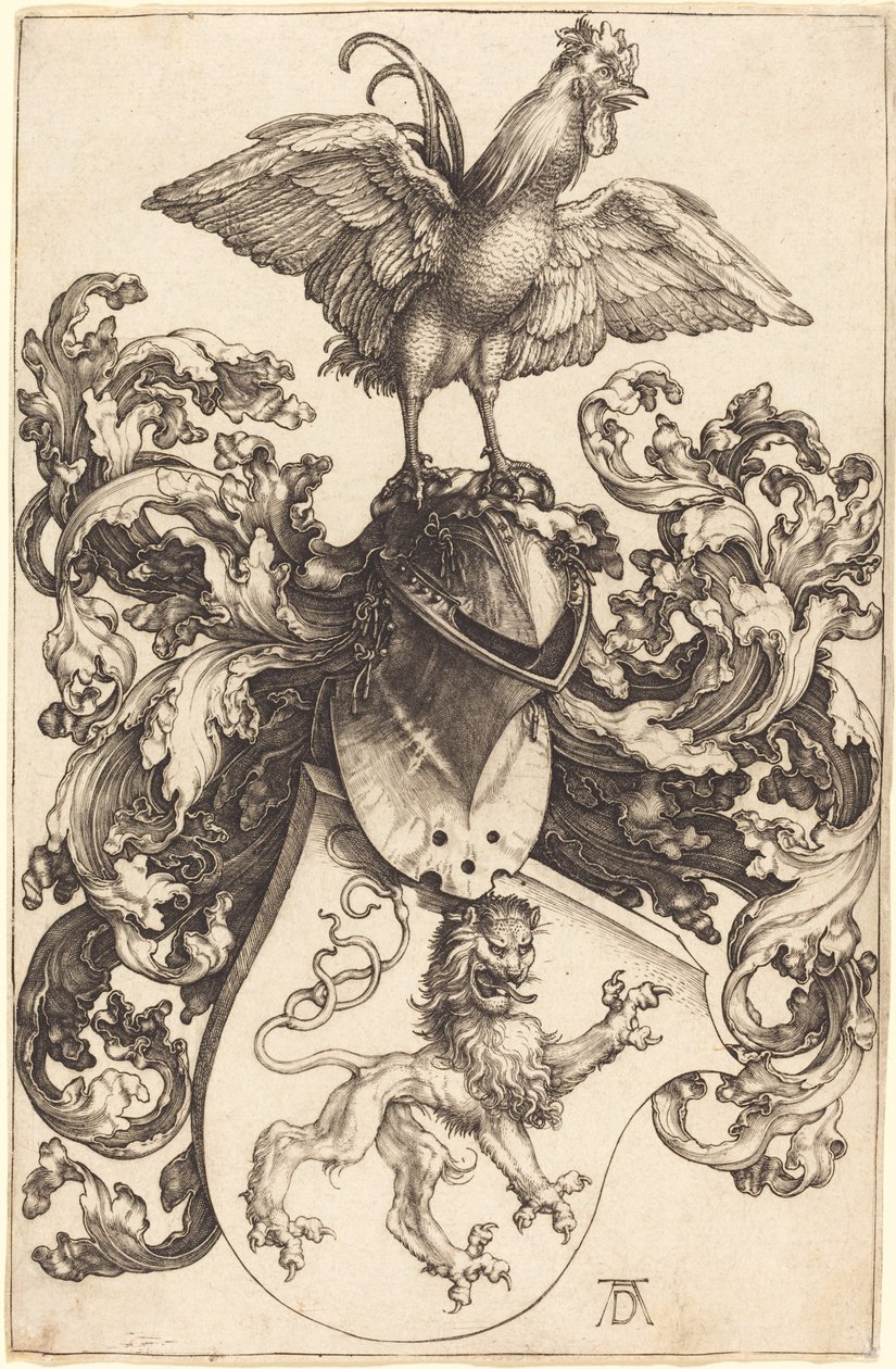 Vapensköld med ett lejon och en kuk av Albrecht Dürer