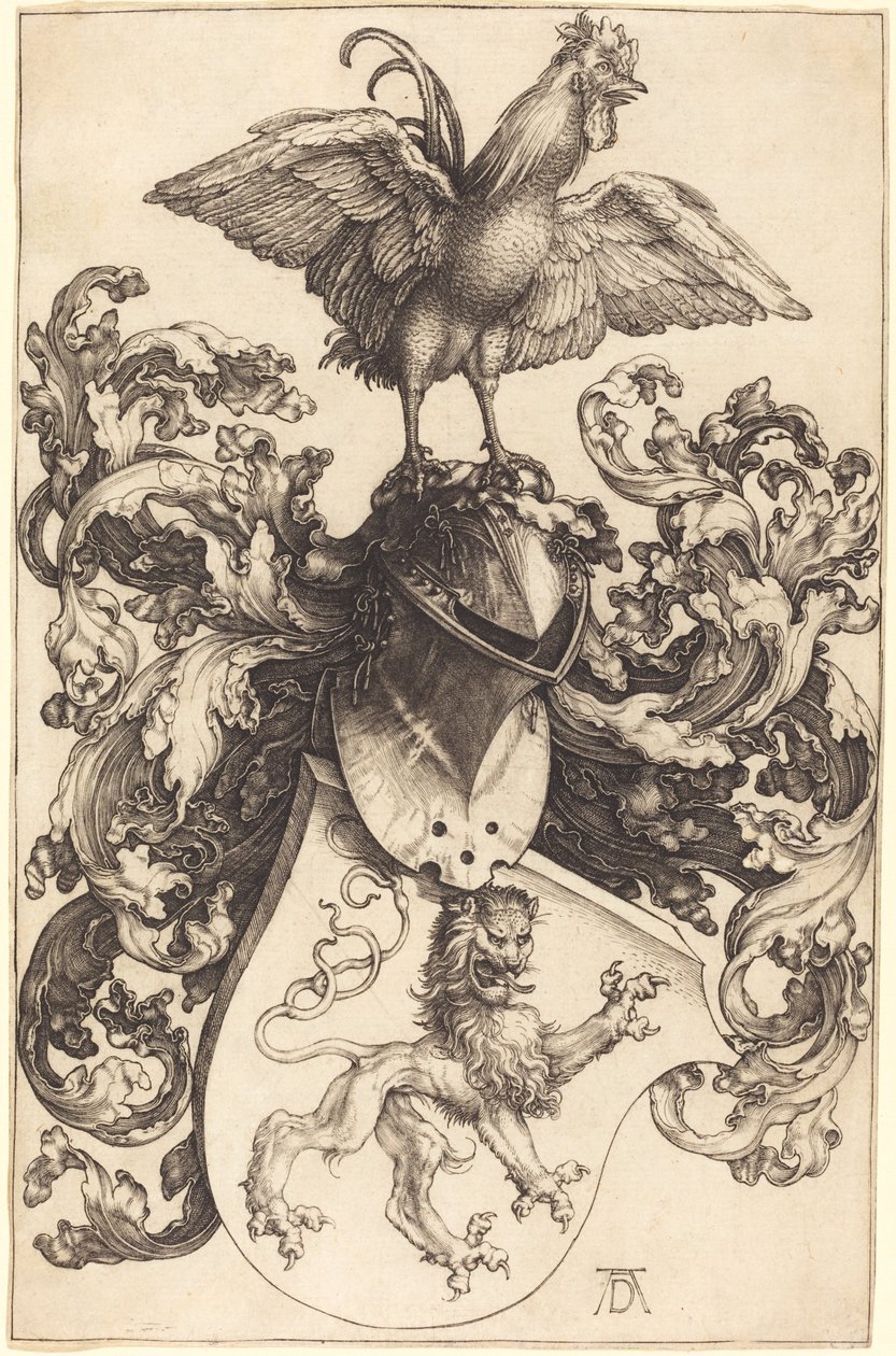 Vapensköld med ett lejon och en kuk av Albrecht Dürer