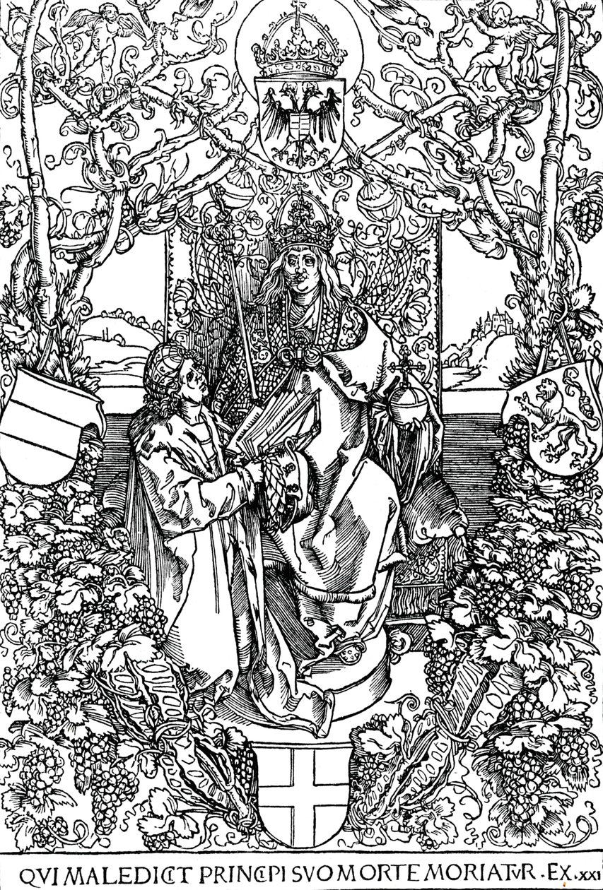 Conrad Celtes presenterar sin bok The Four Books of Love för Maximilian I, 1502 1906 av Albrecht Dürer