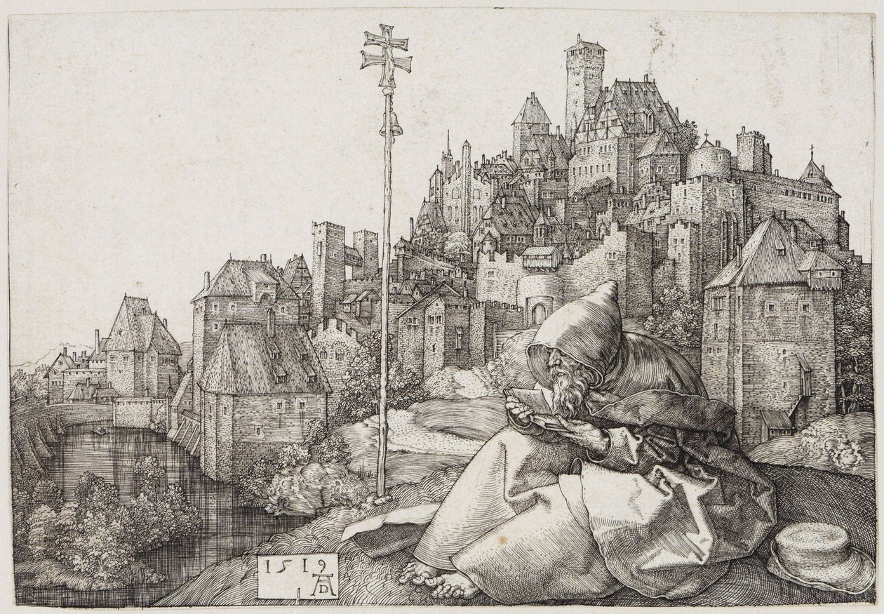 Sankt Antonius framför staden av Albrecht Dürer