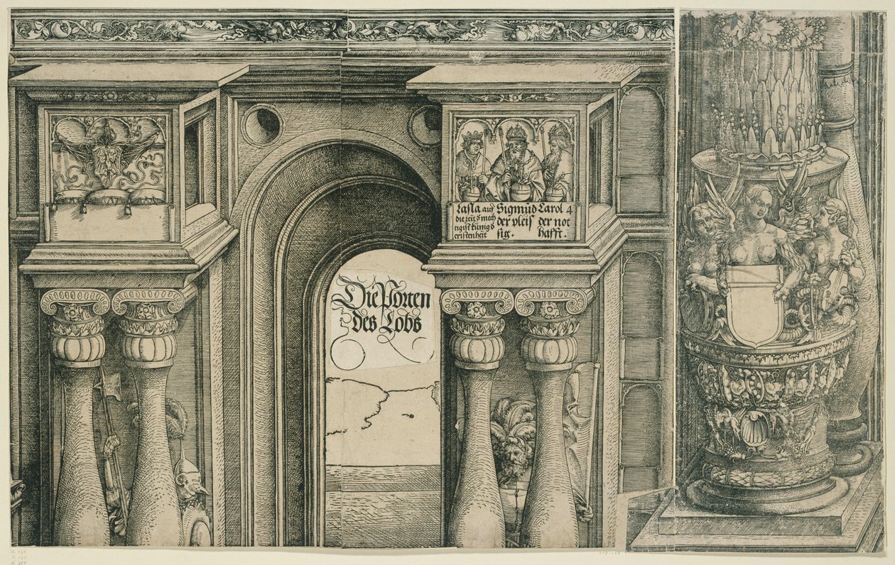Kejsar Maximilian I:s triumfbåge (11): Bågen vid den vänstra portalen av Albrecht Dürer