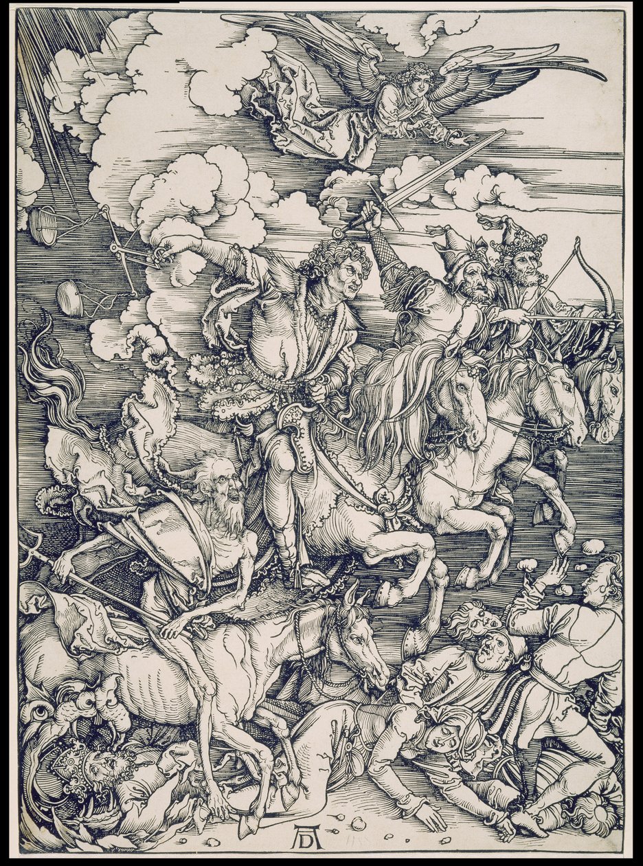 Apokalypsens ryttare, ur serien Apokalypsen, separat tryck före texten av Albrecht Dürer