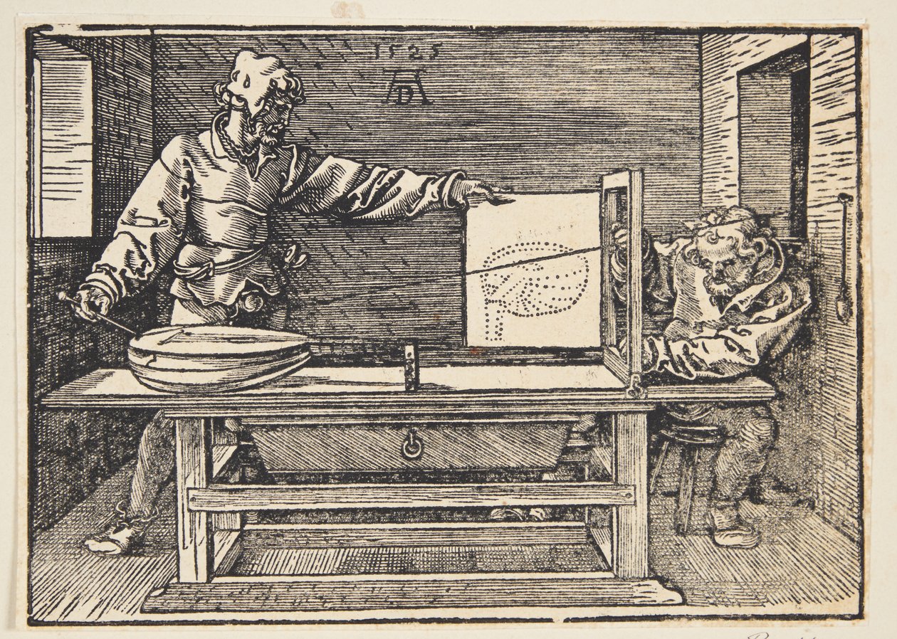 Ritare som ritar en luta av Albrecht Dürer