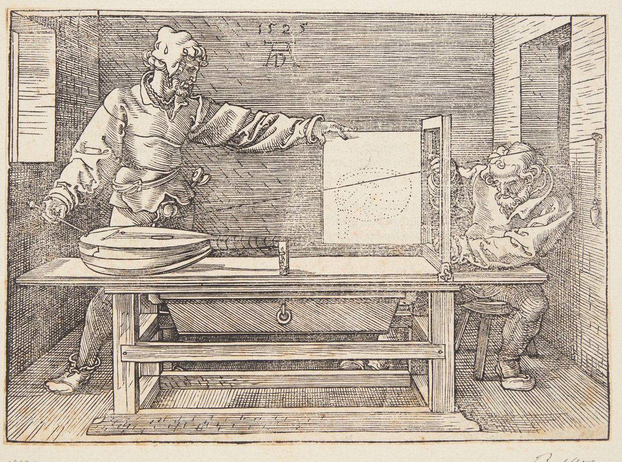 Ritare som ritar en luta av Albrecht Dürer