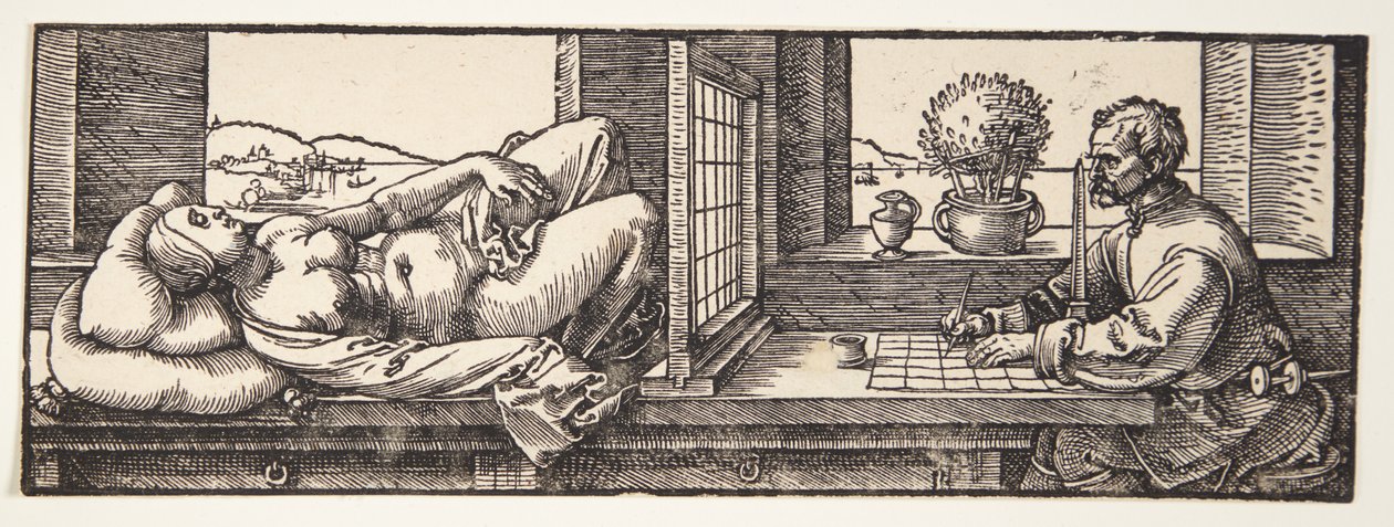Ritare som ritar en naken av Albrecht Dürer