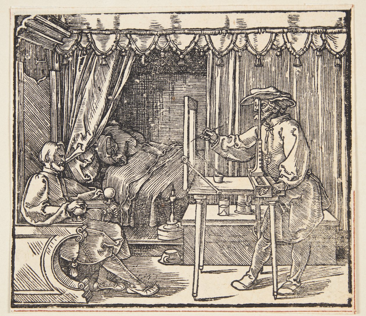 Ritare som ritar ett porträtt av Albrecht Dürer