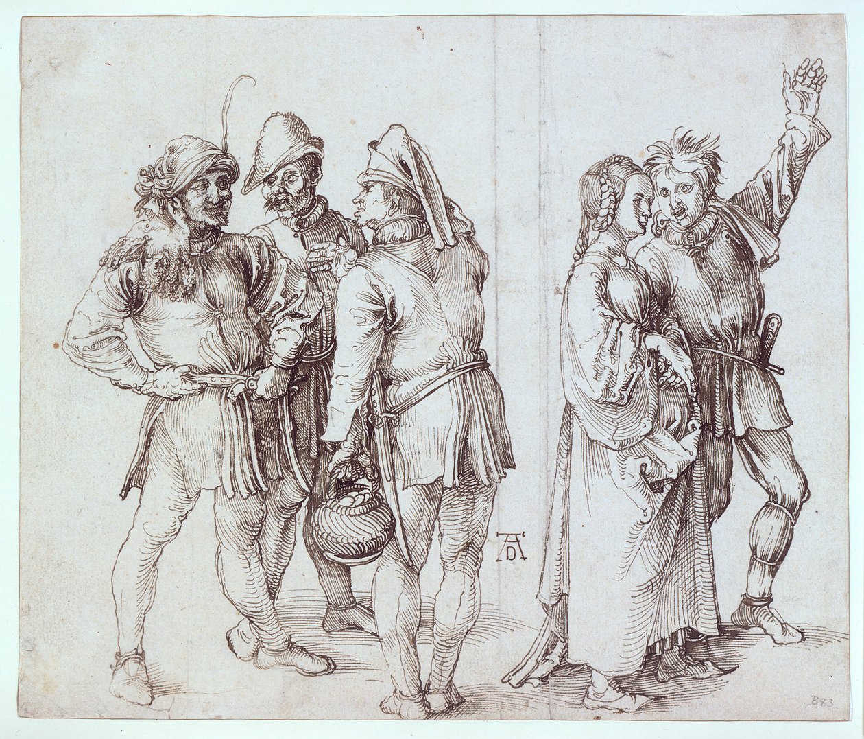 Tre marknadsbönder och ett bondpar av Albrecht Dürer