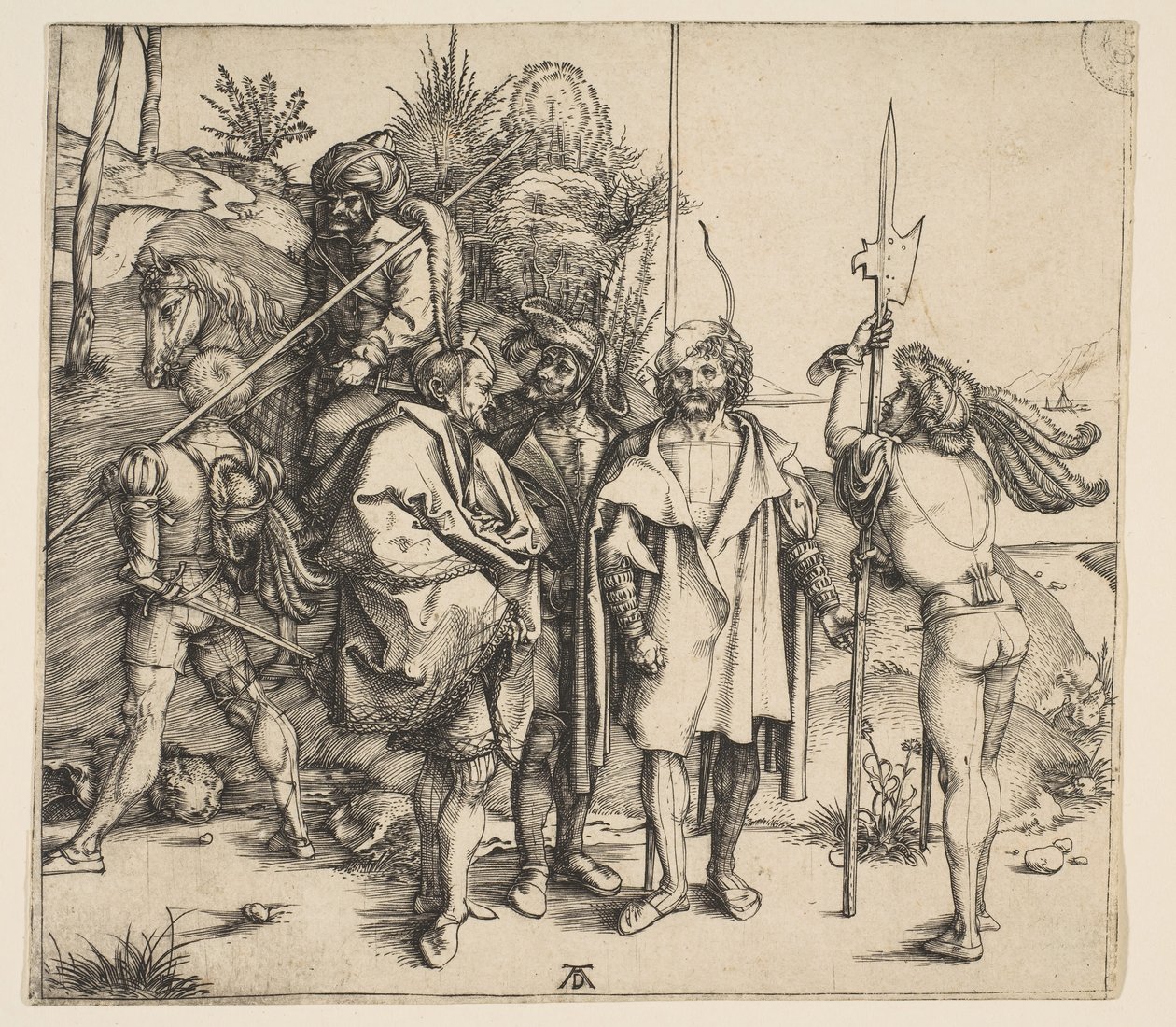 Fem fotsoldater och en beriden turk, ca. 1495. av Albrecht Dürer